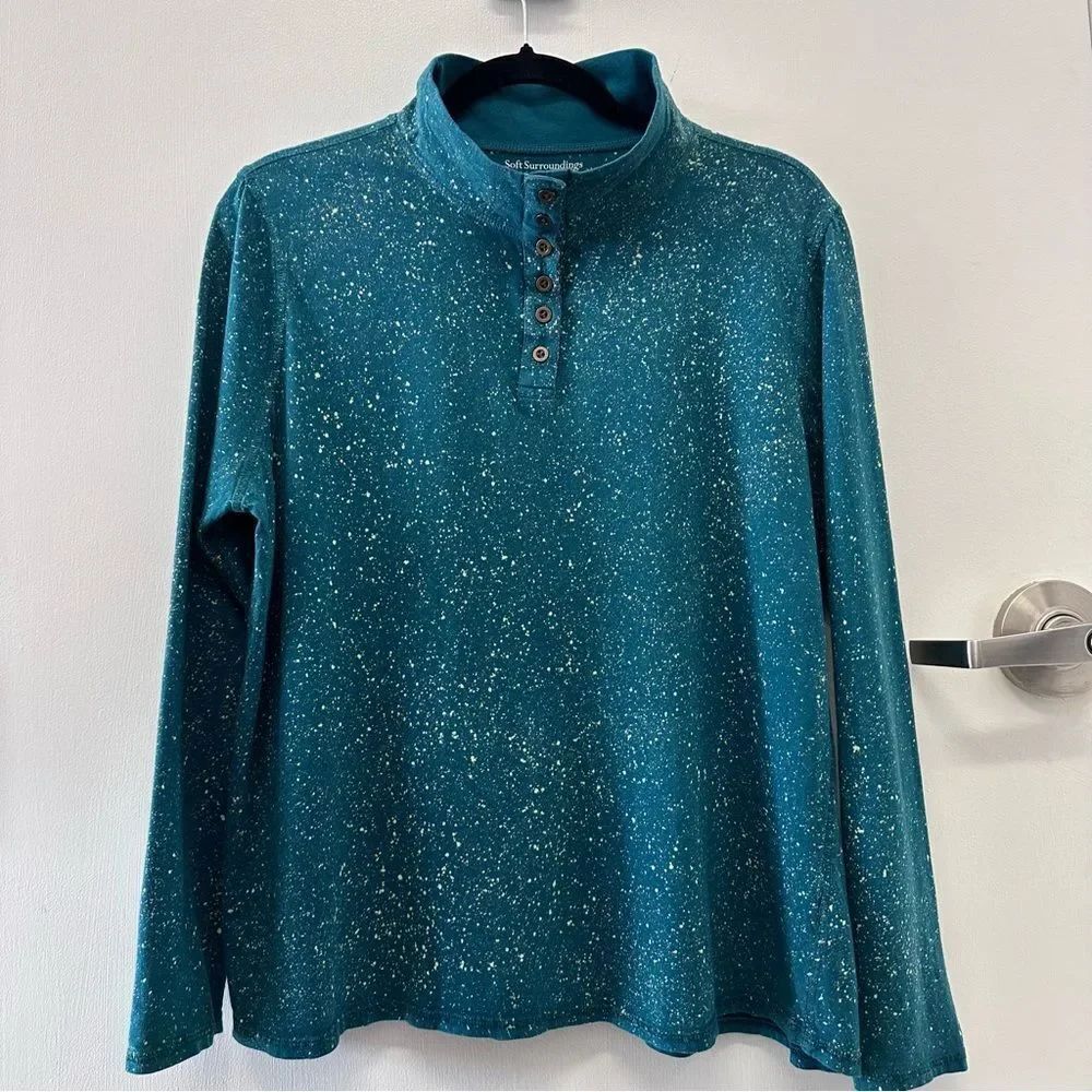 Soft Surrounding Half Button Collared/Turtleneck Long Sleeve Top